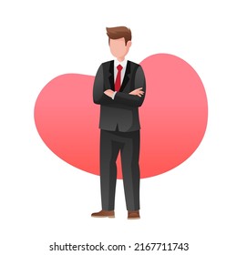 Business man character pose in flat design style. Dressed in Tuxedo. Vector illustration.
