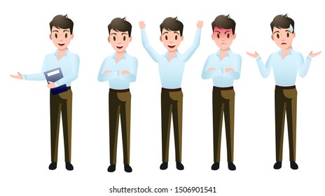 Business man character set design. imply many action and emotion. for presents your product by infographic, etc .