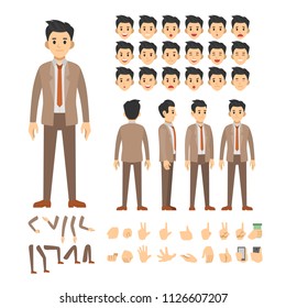 business man character set. Full length. Different view, emotion, gesture.
