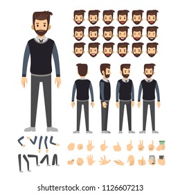 business man character set. Full length. Different view, emotion, gesture.
