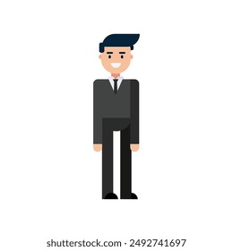 Personaje de hombre de negocios de pie. Diseño plano, aislado sobre fondo blanco. Ilustración vectorial