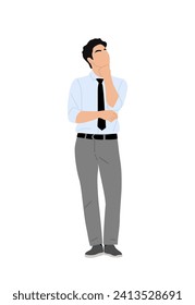 Business man character standing in thoughtful pose