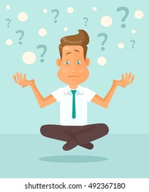 Business man character thinking. Vector flat cartoon illustration