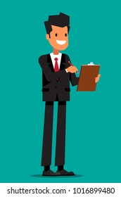 Business man and character working in office. Vector illustration design.