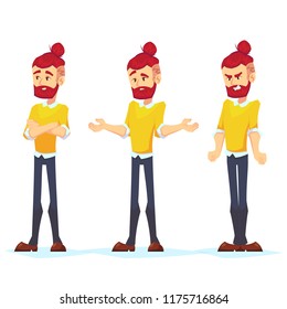 Business man characters. Adult Hipster in casual clothes. Emotions and expressions, pose. Vector cartoon character