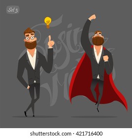 Business man. Business characters in black suits. Business idea. Super businessman.