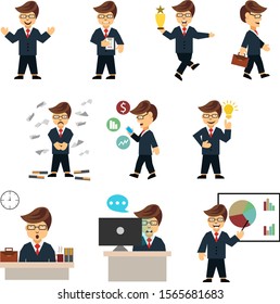 Business man characters icons set