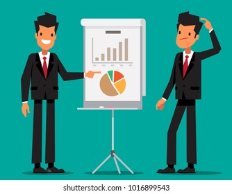 Business man characters in various poses and situations. Vector illustrations.