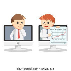 Business man chart online presentation