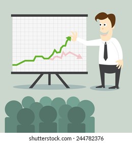 Business man with chart presentation to people