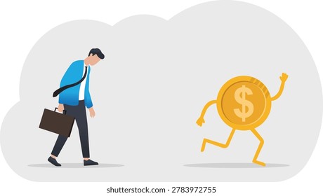 Business Man Chasing a Running Coin
