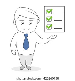 Business man with check list, vector illustration