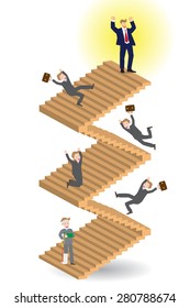Business man cheer on top of stairs and someone falling down, vector, illustration.