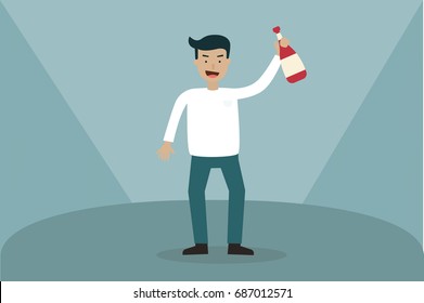Business man cheerful celebrating holding champagne.