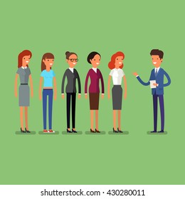 Business man choosing person for hiring. Job and staff, human and recruitment, select people, resource and recruit. Flat illustration