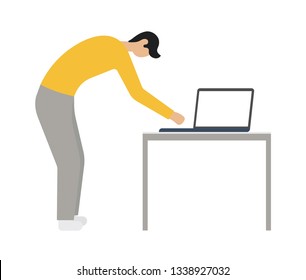 Business man or a clerk with laptop. Flat style modern vector illustration.