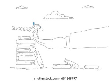 Business Man Climb Books Stack Education Oportunidades Crecimiento Concepto Éxito Vector Ilustración