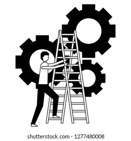 business man climb stairs gears work