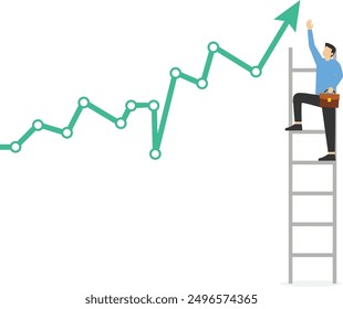 Business man climbing a ladder of progress, Vector illustration in flat style

