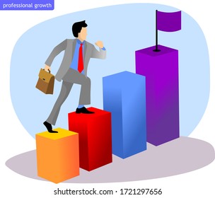 a business man is climbing the world of work quickly. Objective to be achieved