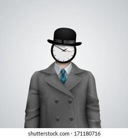 Business man with clock as face, eps10 vector