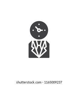 Business man with clock head vector icon. filled flat sign for mobile concept and web design. Employer simple solid icon. Symbol, logo illustration. Pixel perfect vector graphics