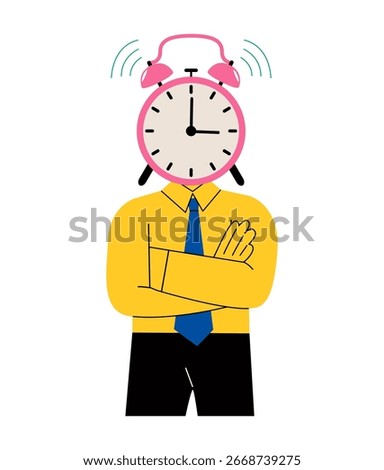 Business man with clock instead of head. Concept time pressure. Flat vector illustration isolated on white background
