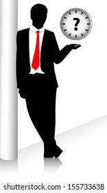 Business man and clock with question mark inside.