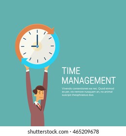 Empresario Con Ilustración De Vector Plano Concepto De Administración De Tiempo De Reloj