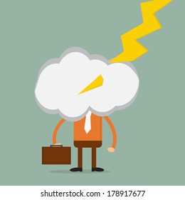 Business man with cloud and thunder on his head concept