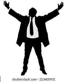 business man in coat expressing winning winner energy success, vector 