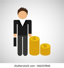 business man with coins icon, vector illustration