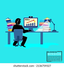 business man with computer and business mission