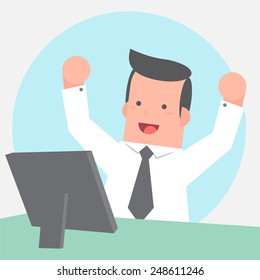 Business man with computer in the office - vector