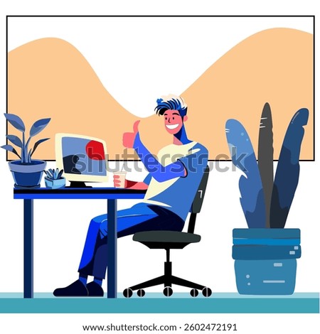  Business Man With Computer, business succes. Vectors, Illustrations.