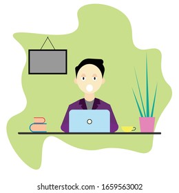 business man with computer technology. Flat and colorful vector illustration. suitable for presentation, marketing and advertising.
