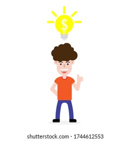Business man. Business concept. Bulb float on Man character. Illustrator vector flat style. Dollar bulb icon. 