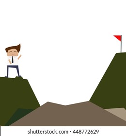 business man concept of conquering the goal, achievement to the success on isolate background