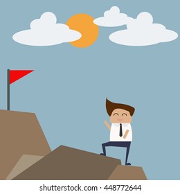 business man concept of conquering the goal, achievement to the success