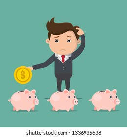 Business man are confused choosing piggy bank.Businessman Choose saving money piggy bank.Vector illustration.