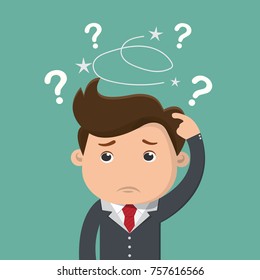 Business man is confused, Thinking businessman surrounded by question marks , Business concept - vector illustration
