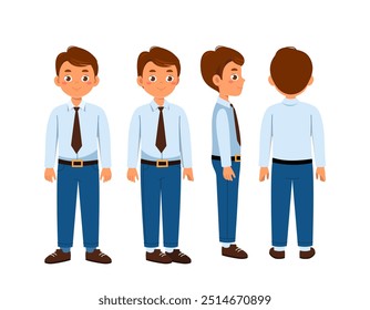 Business man constructor. Businessman in suit. Kit for creating cartoon. Pack of character in various angles. Entrepreneurship and business. Flat vector collection isolated on white background