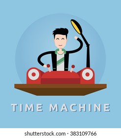 Business man control the time machine. back to the past and the future concept