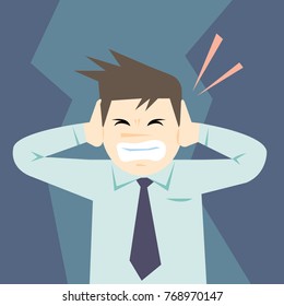 Business man covering his ears with hands.He don't want to hear anything.concept of stress-vector cartoon