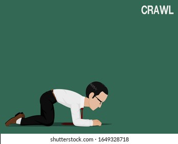 A Business Man Is Crawling On The Ground
