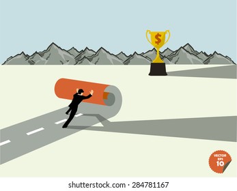 business man create own way to trophys,business success concept