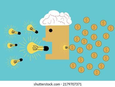A business man Creates money from the idea. Stock illustration for poster, greeting card,advertisement design.
