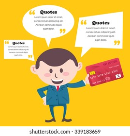 business man with credit card and speech bubble 