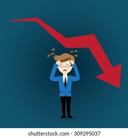 Business man in crisis of graph falling down 