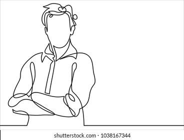 business man in crossed his arms thinking    continuous line drawing